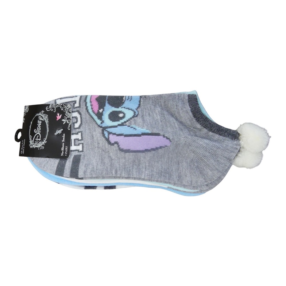 Disney Stitch No-Show Socks Womens 9-11 Multicolor NWT 5-Pack Pom Pom Varsity